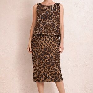 Lafayette 148 New York Brown Leopard-Print Midi Skirt
